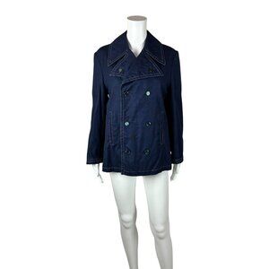 Vintage 70s Trench Jacket Women's Medium Navy Blue Nautical Peacoat Europe Craft